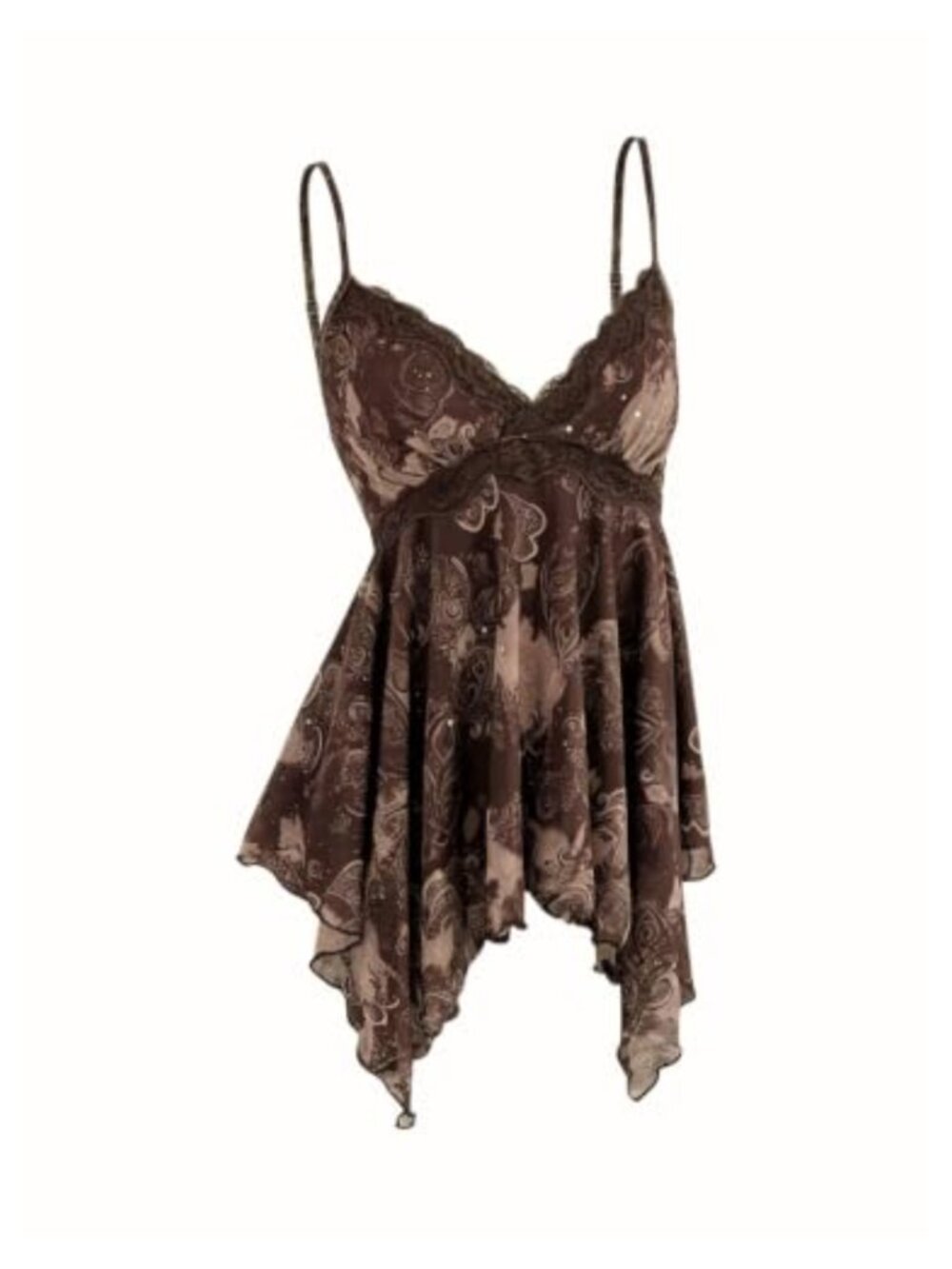 Y2K Lace Sequin Babydoll Top Ruffle Hem Sleeveless Club Party